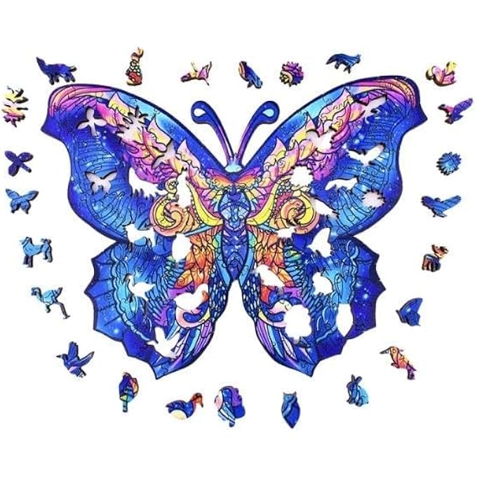 WOODEN JIGSAW PUZZLES, 3D WOODEN ANIMALS SHAPED PUZZLES, BEST GIFT FOR ADULTS AND KIDS DIY PUZZLE PIECE, COLORFUL UNIQUE SHAPED BUTTERFLY PUZZLES A5-5.8 X 8.2 IN - Image 3